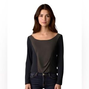 REITMANS Black&Grey Panel Tight Knit Scoop Neck Long Sleeve Tunic Sweater M